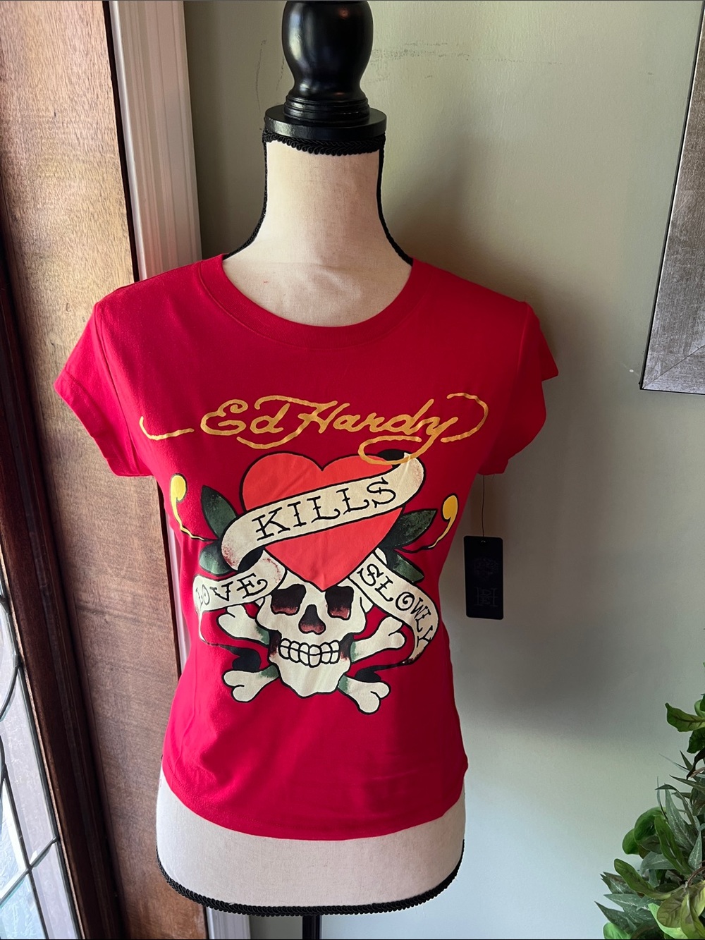 Ed Hardy Red Tattoo-Style Skull Heart Tee